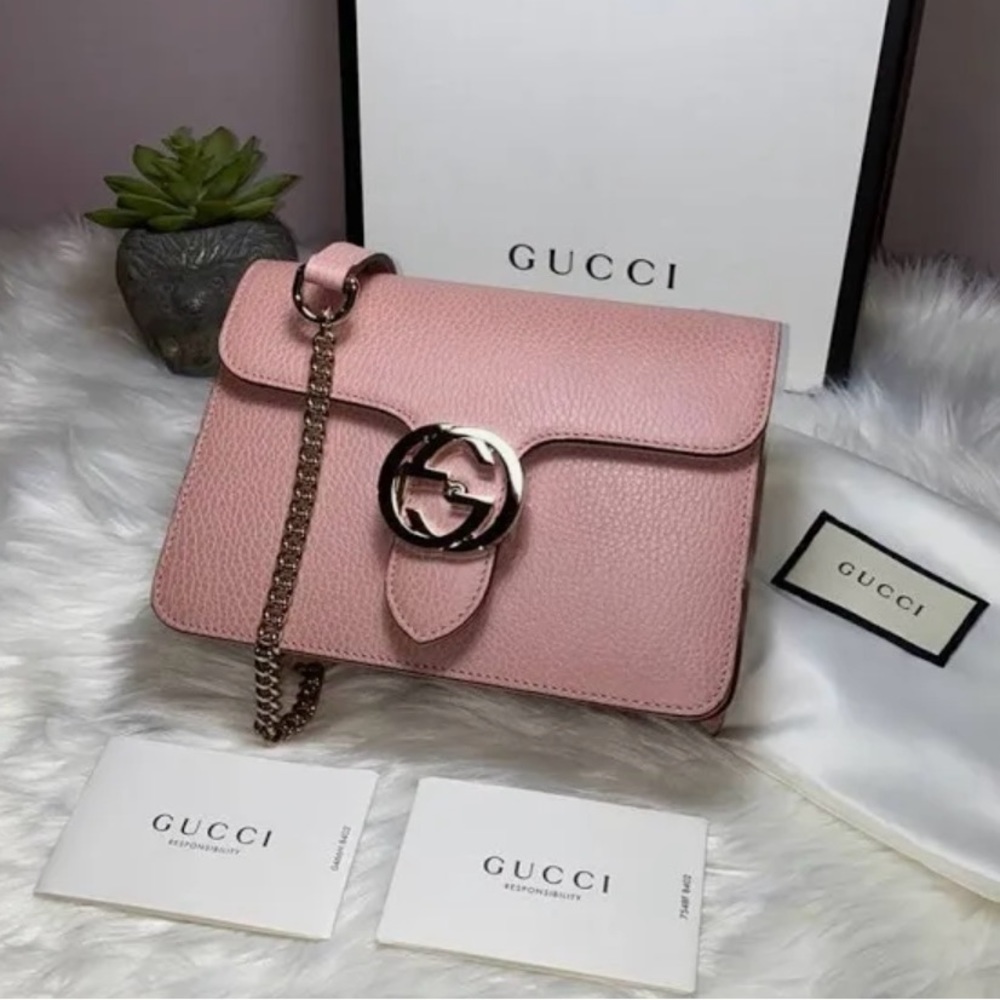 GUCCI x GG Interlocking Dollar Calf Leather Shoulder / Crossbody Chain Strap
